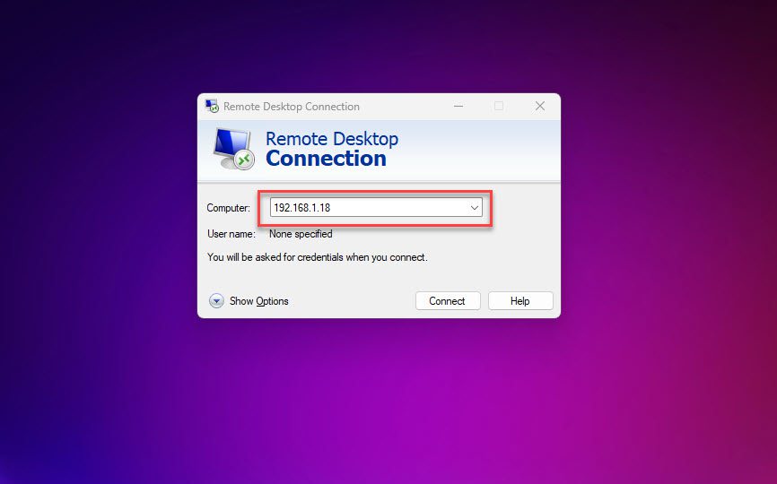 Open Remote Desktop Connection app