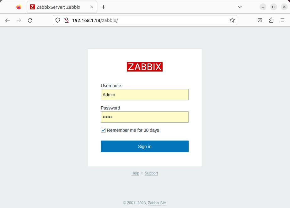 Login Zabbix Server