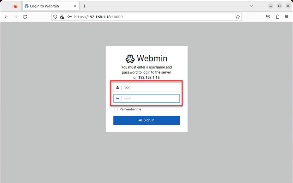 Login Webmin