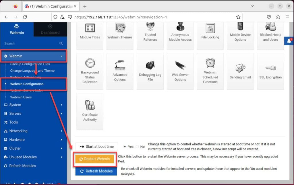 Restart Webmin Service