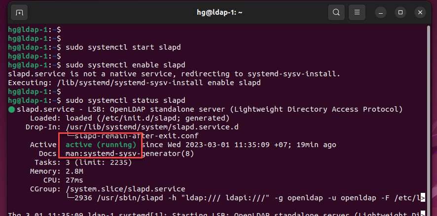 Check status of OpenLDAP service