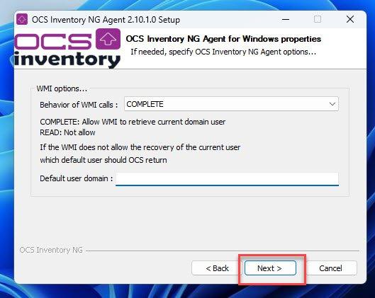 OCS Inventory NG Agent for Windows properties